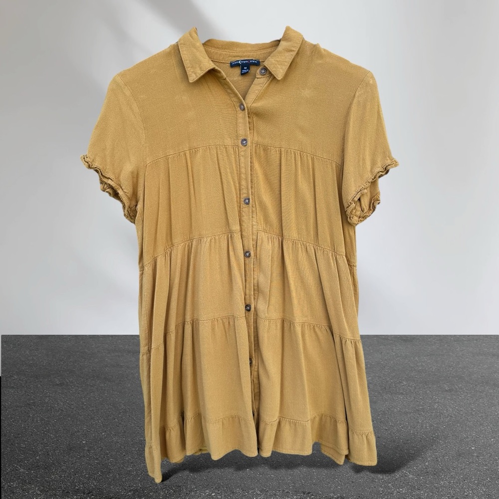 Moa Moa Button Down Tiered Ruffle Dress (Mustard Yellow)